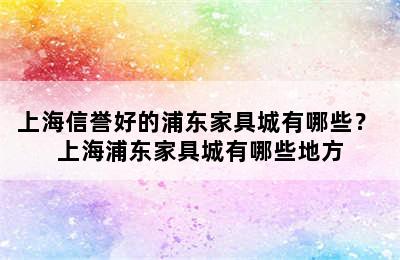 上海信誉好的浦东家具城有哪些？ 上海浦东家具城有哪些地方